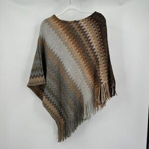 Womens Boho Southwestern Poncho OS Wrap Desert Nomad Fringe Textured Festival